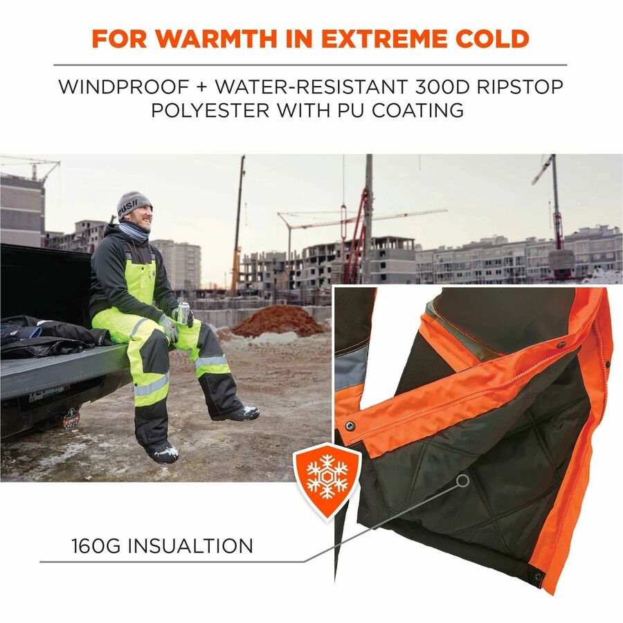 Ergodyne 8928 Hi-Vis Insulated Rain Bibs