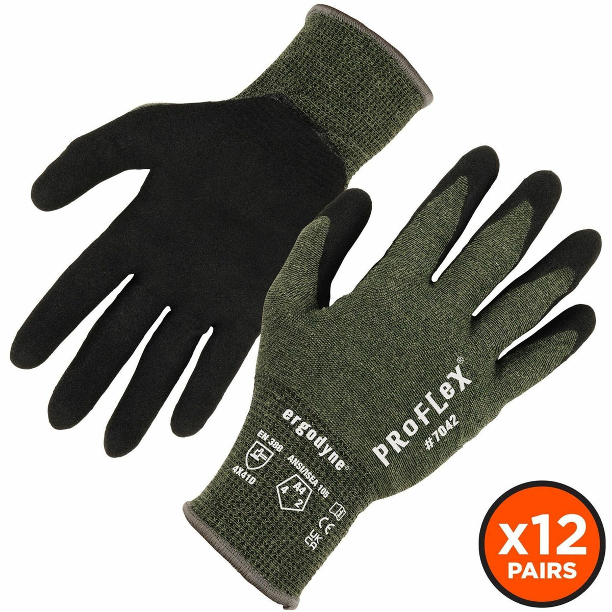 Ergodyne Nitrile-Coated Cut-Resistant Gloves - Green, Heat Resistant