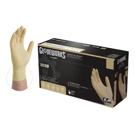 Ammex Gloveworks Ivory Latex PF Ind LG Gloves ILHD