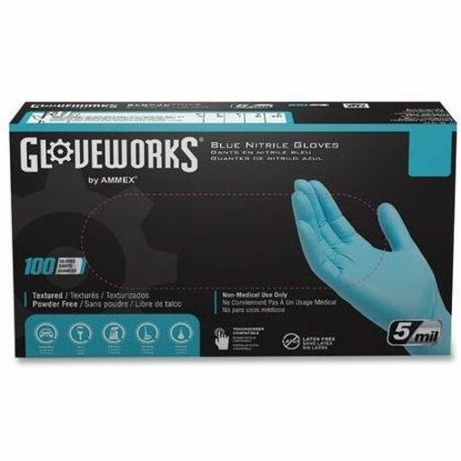 Ammex Gloveworks Blue Nitrile PF Ind SM Gloves