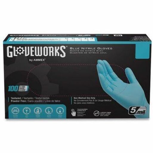 Ammex Gloveworks Blue Nitrile PF Ind MD Gloves