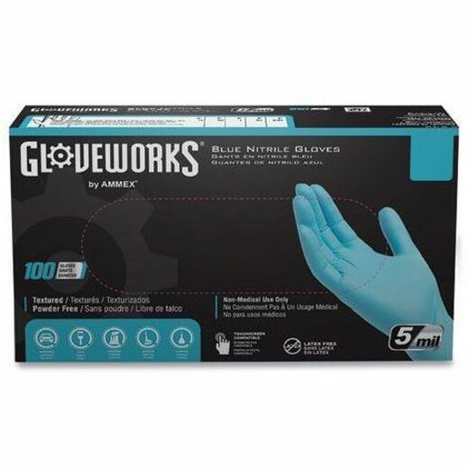Ammex Gloveworks Blue Nitrile PF Ind LG Gloves