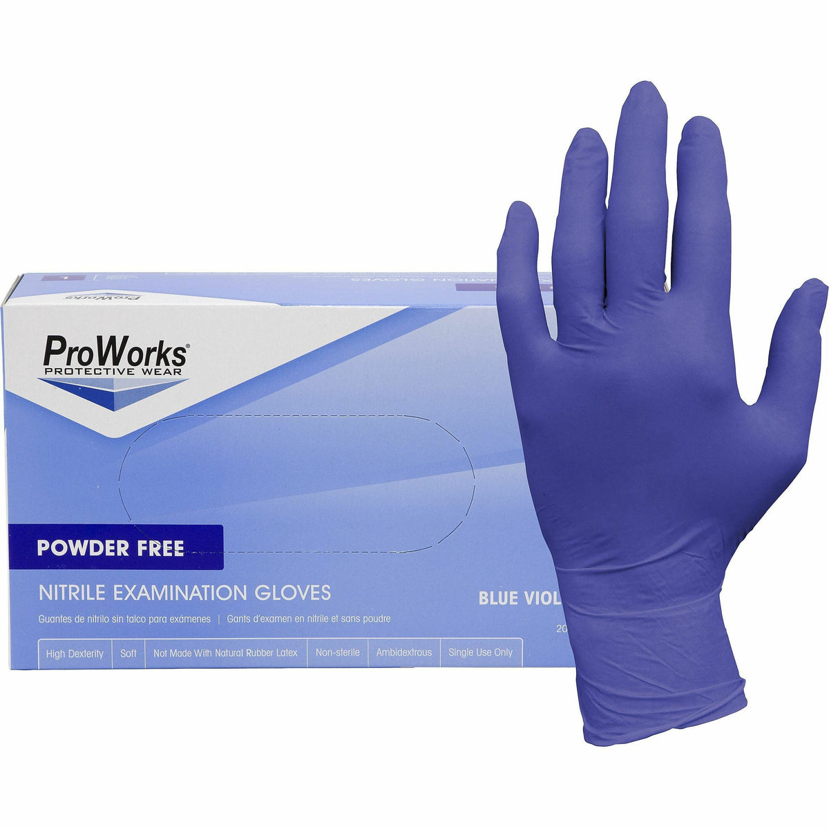 ProWorks Nitrile Powder-Free Exam Gloves, 3 mil Blue Violet