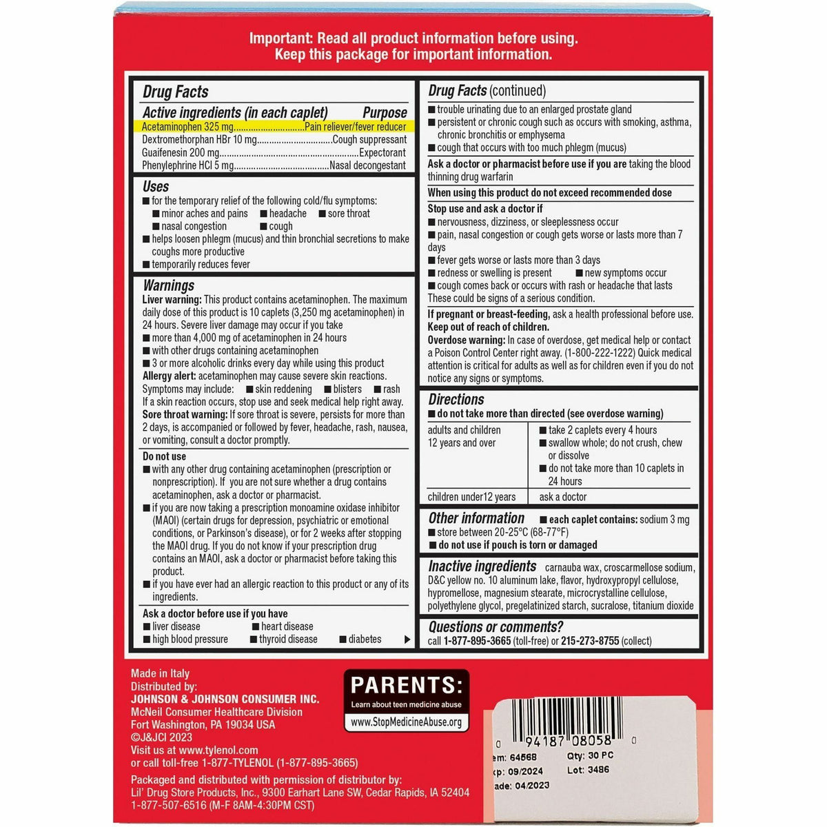 Tylenol Cold & Flu Severe Single-Dose Packets