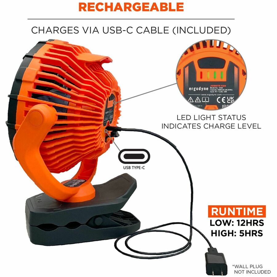 Ergodyne Chill-Its 6090 Rechargeable Portable Jobsite Fan
