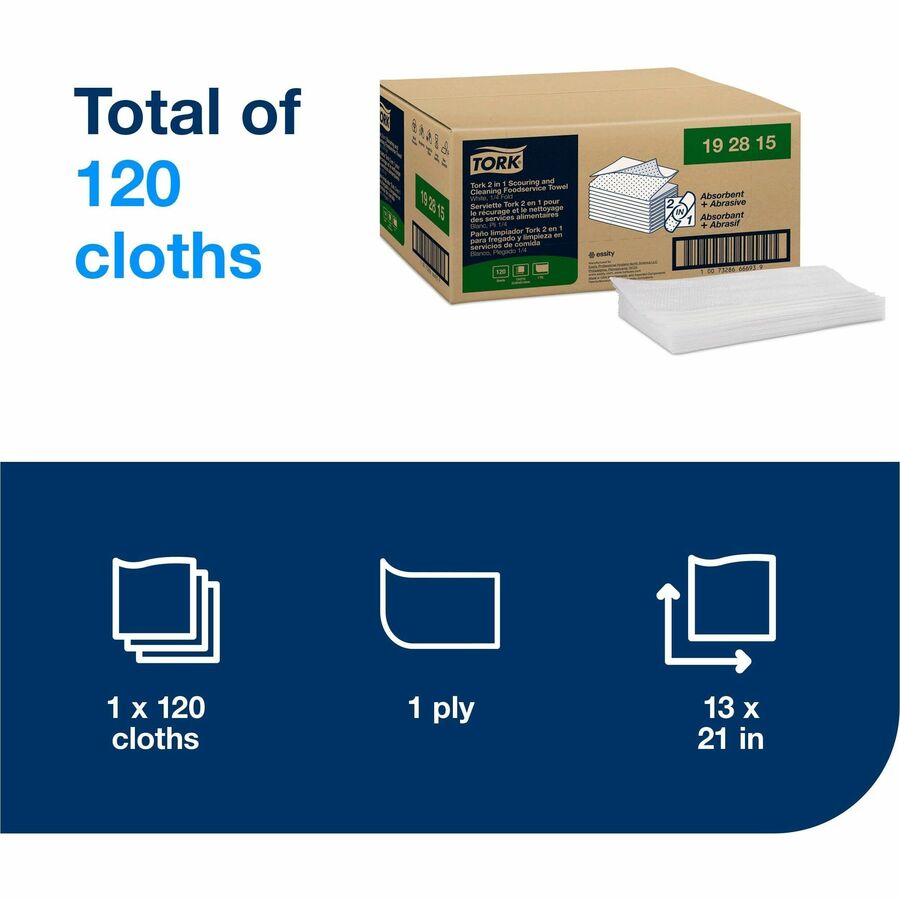 TORK 2 in 1 Scouring and Cleaning Foodservice Towel White, Absorbent, 1 x 120 Sheets