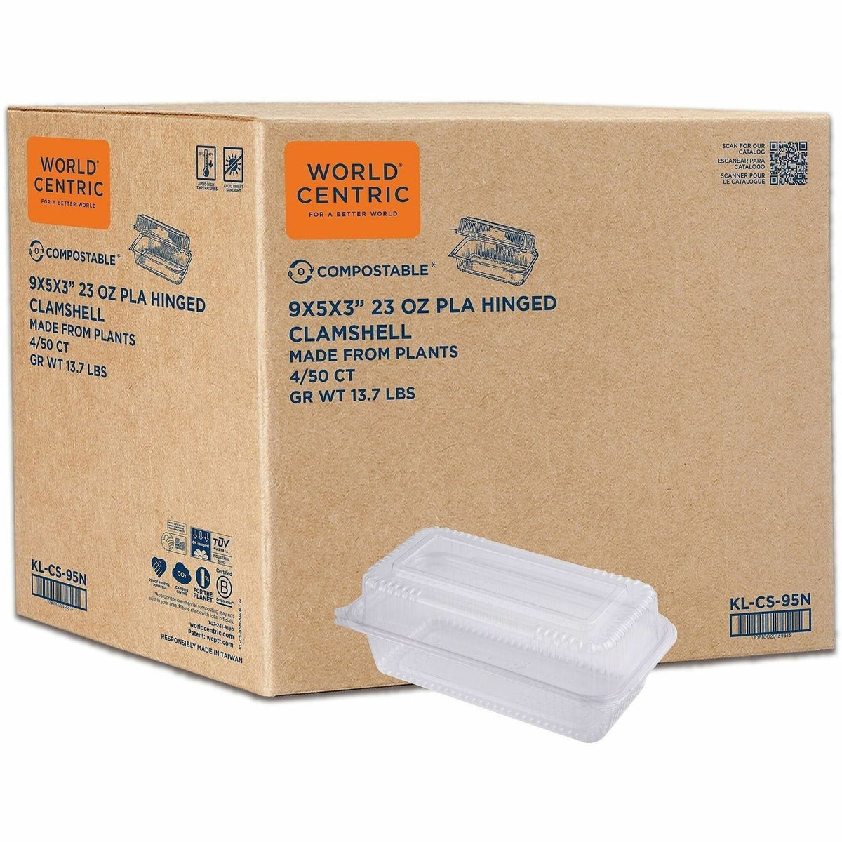 World Centric Compostable Clear Hinged Container