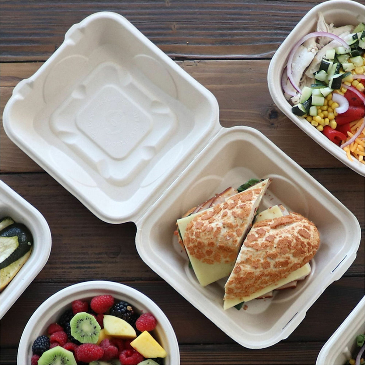 World Centric Compostable Fiber Hinged Container