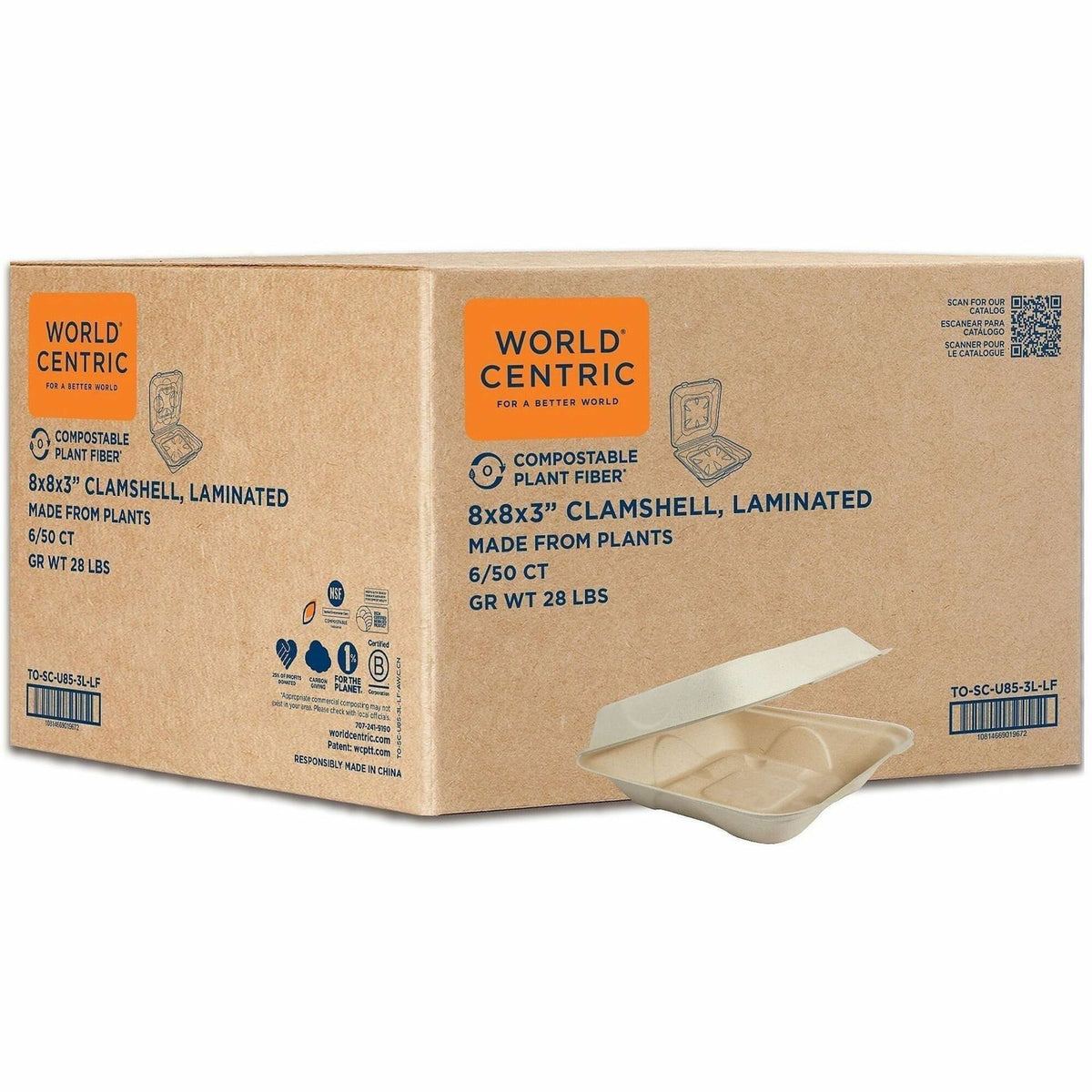 World Centric Compostable Fiber Hinged Container