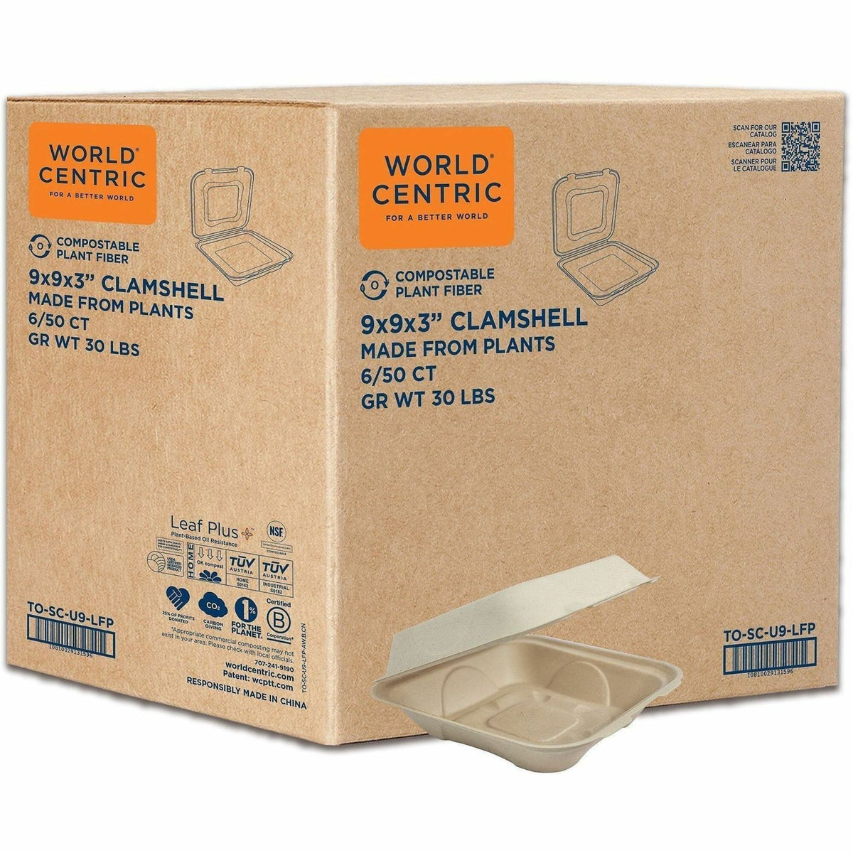 World Centric Compostable Fiber Hinged Containers