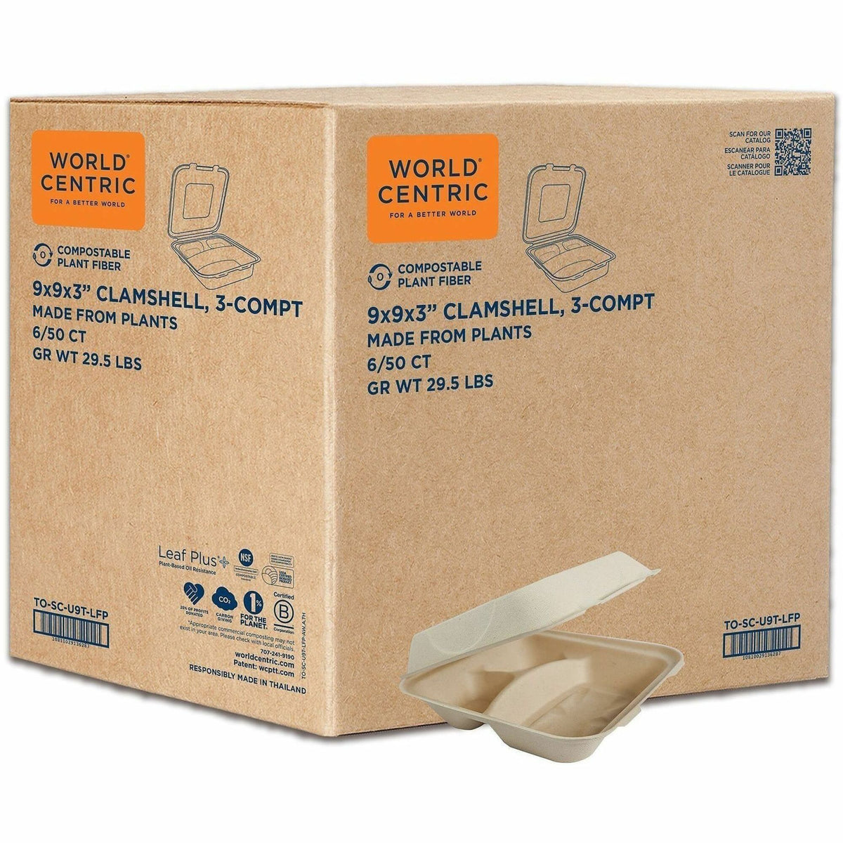 World Centric Compostable Fiber Hinged Containers
