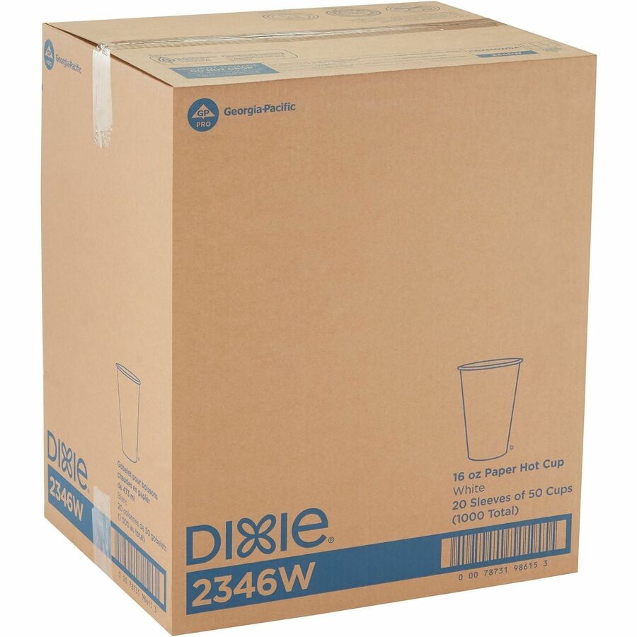 Dixie 16 Ounce Paper Hot Cups, White, 20 / Cartons / 50 Count Per Pack