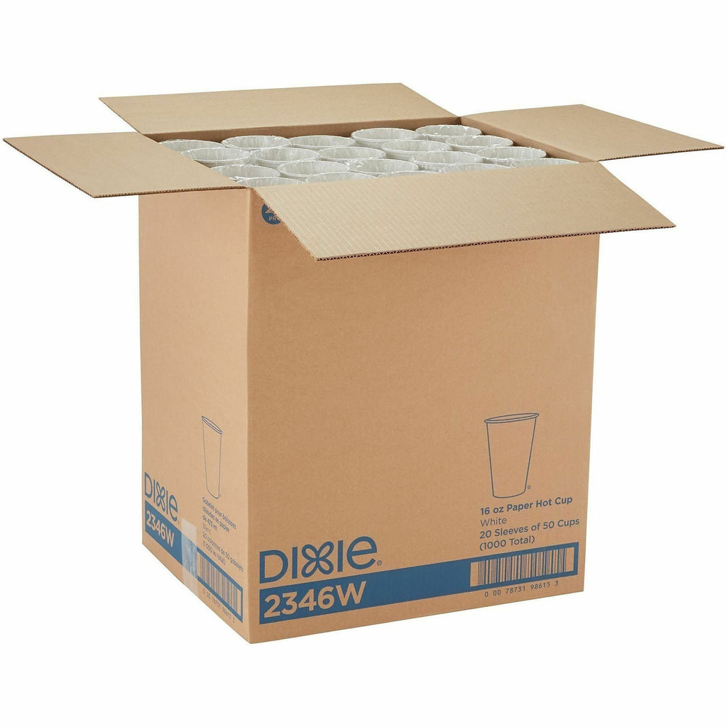 Dixie 16 Ounce Paper Hot Cups, White, 20 / Cartons / 50 Count Per Pack