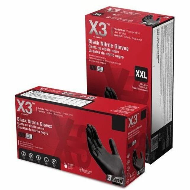 X3 Industrial Black Nitrile Disposable Gloves