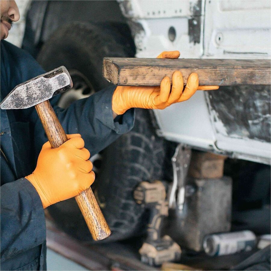 Gloveworks Industrial Orange Raised Diamond Texture Nitrile Disposable Gloves