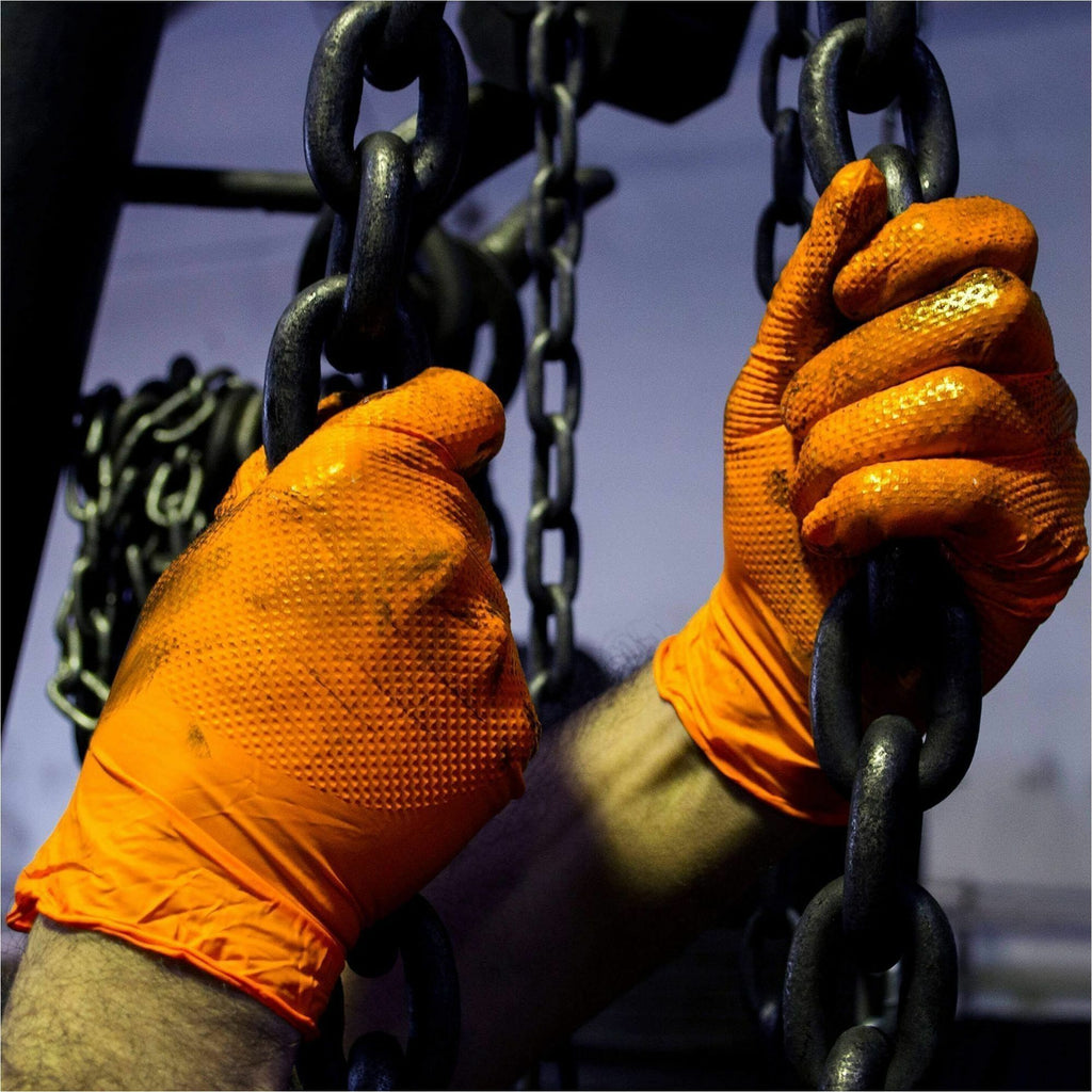Gloveworks Industrial Orange Raised Diamond Texture Nitrile Disposable Gloves