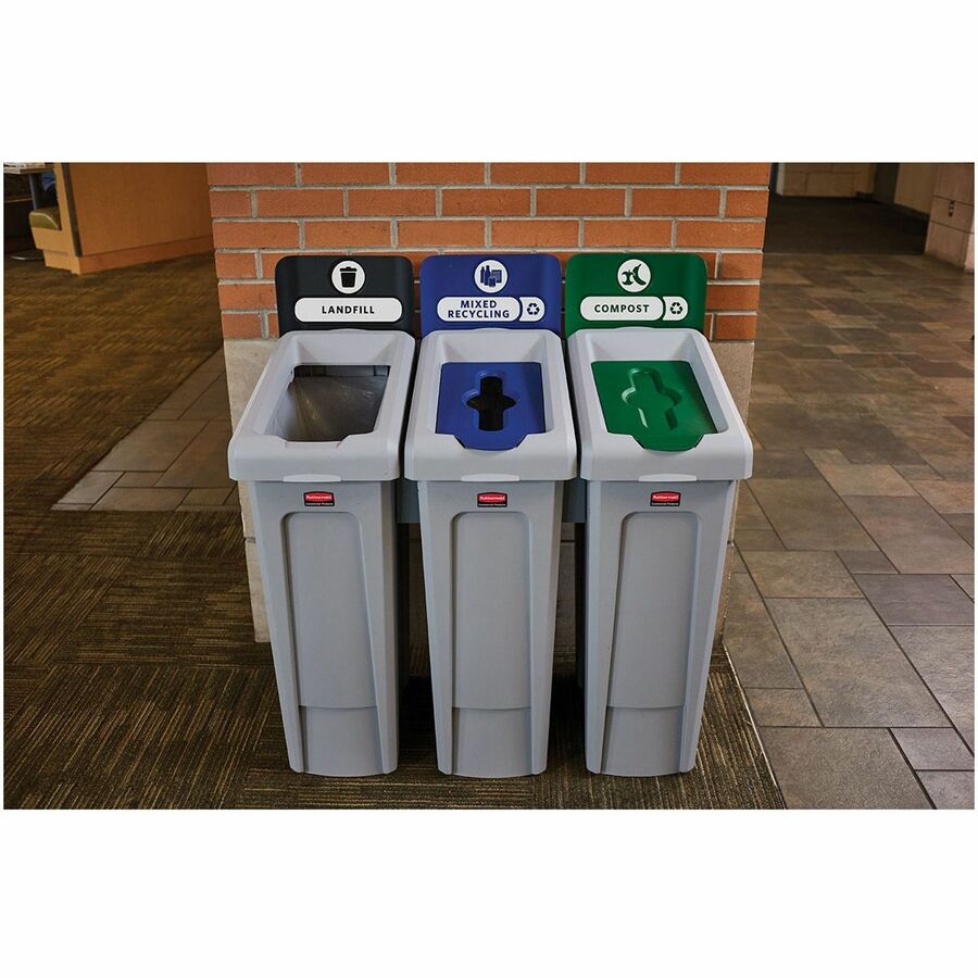 Rubbermaid Commercial Slim Jim Recycling Station 1-Stream Mixed Recycling, 23 Gal