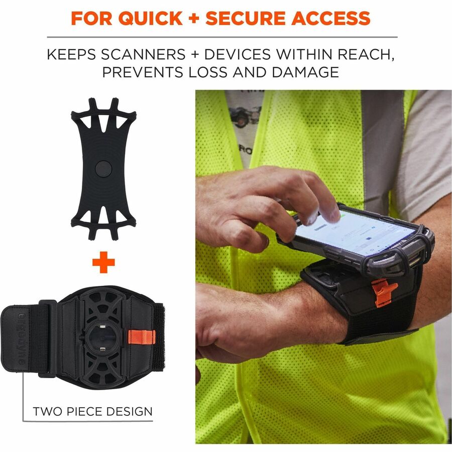 Ergodyne Squids 5545 Wrist Mount for Scanner, Mobile Computer, Smartphone, Stylus, Tool - Black - Landscape/Portrait