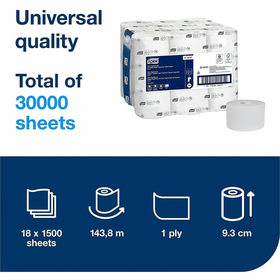 TORK OptiServe High Capacity Coreless Toilet Paper White T5