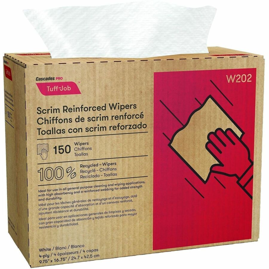 Cascades PRO Tuff-Job Interfold Wipers, 4-Ply, White, 150 sheets, 6 packs/pack