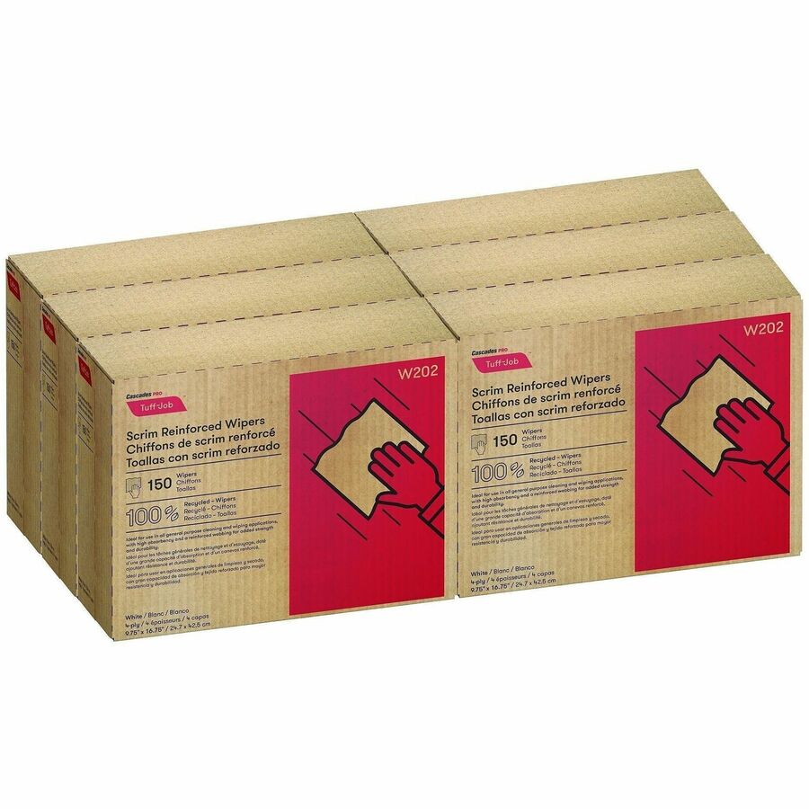 Cascades PRO Tuff-Job Interfold Wipers, 4-Ply, White, 150 sheets, 6 packs/pack