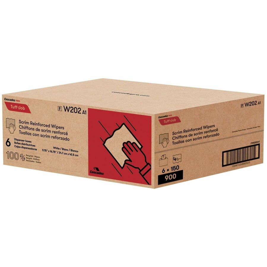 Cascades PRO Tuff-Job Interfold Wipers, 4-Ply, White, 150 sheets, 6 packs/pack