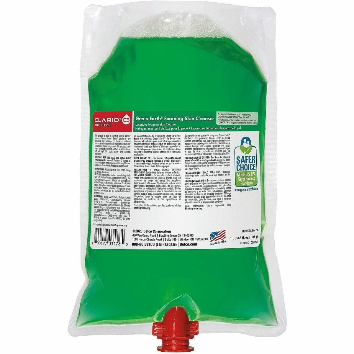Green Earth Betco Corp Green Earth' Foaming Skin Cleanser Clario C3 Refills