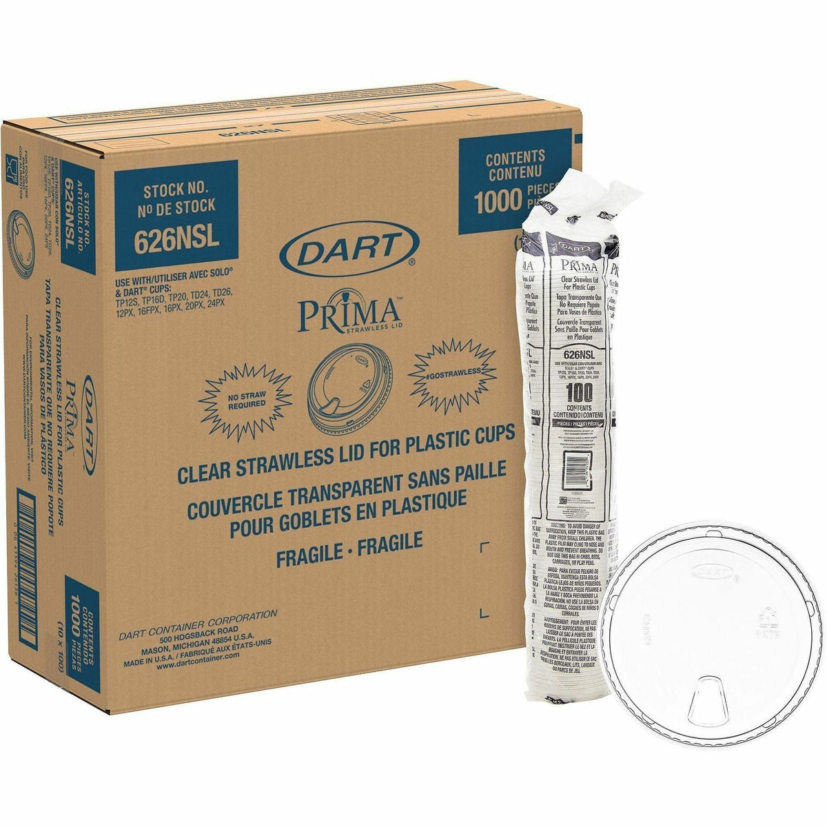 Dart 12-24 oz PET Strawless Lid - Clear