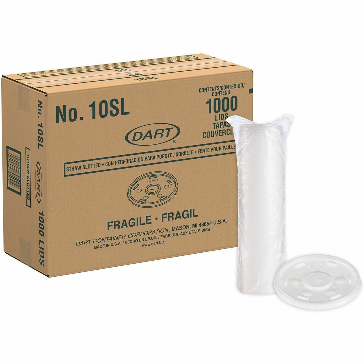 Dart 10 oz HIPS Plastic Straw-Slotted Lid - Translucent