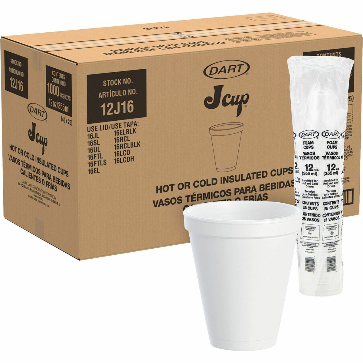 Dart J Cup 12 oz Squat Insulated Foam Cups