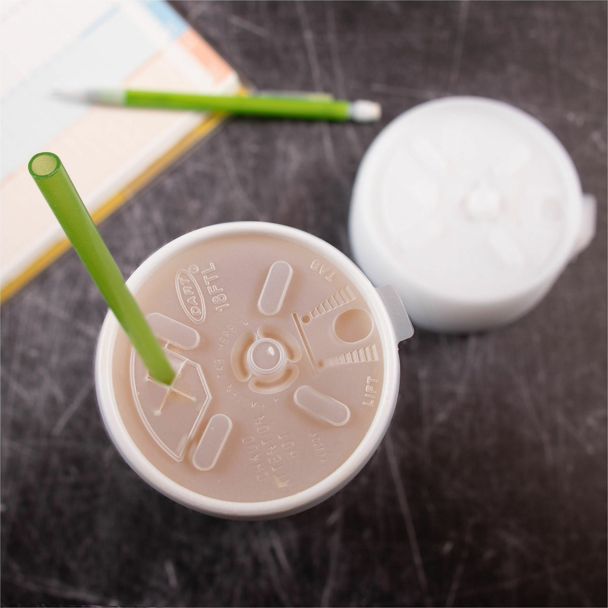Dart 12-24 oz Foam Cup Straw-Slotted Lid with Lift n' Lock