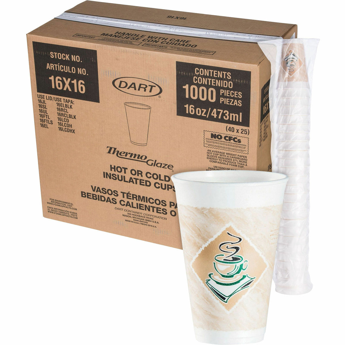Dart ThermoGlaze 16 oz Design Insulated Foam Cups