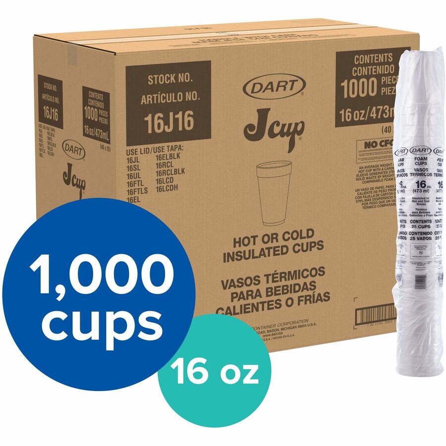 Dart J Cup 16 oz Insulated Foam Cups