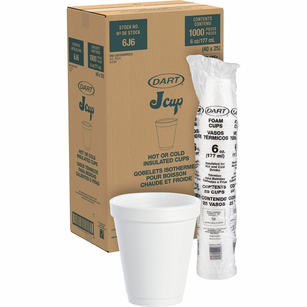 Dart J Cup 6 oz Insulated Foam Cups