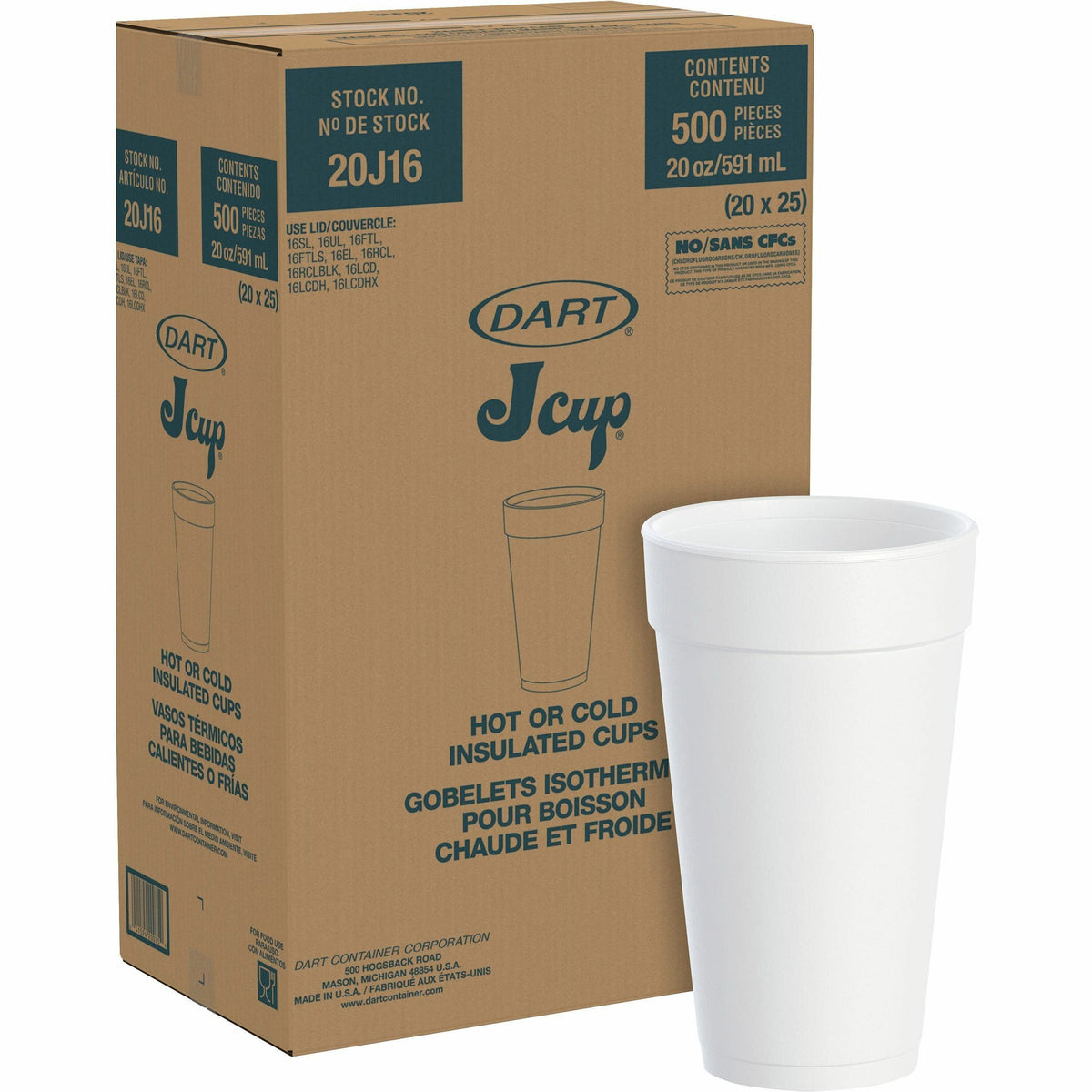 Dart J Cup 20 oz Insulated Foam Cups