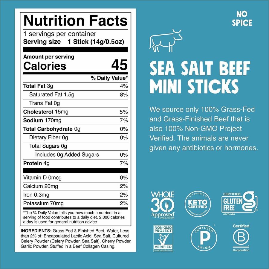 CHOMPS Chomplings Sea Salt Beef Jerky Sticks