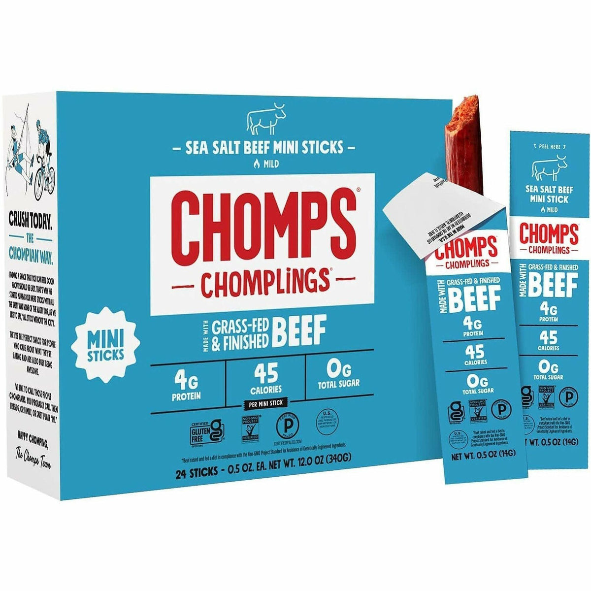 CHOMPS Chomplings Sea Salt Beef Jerky Sticks