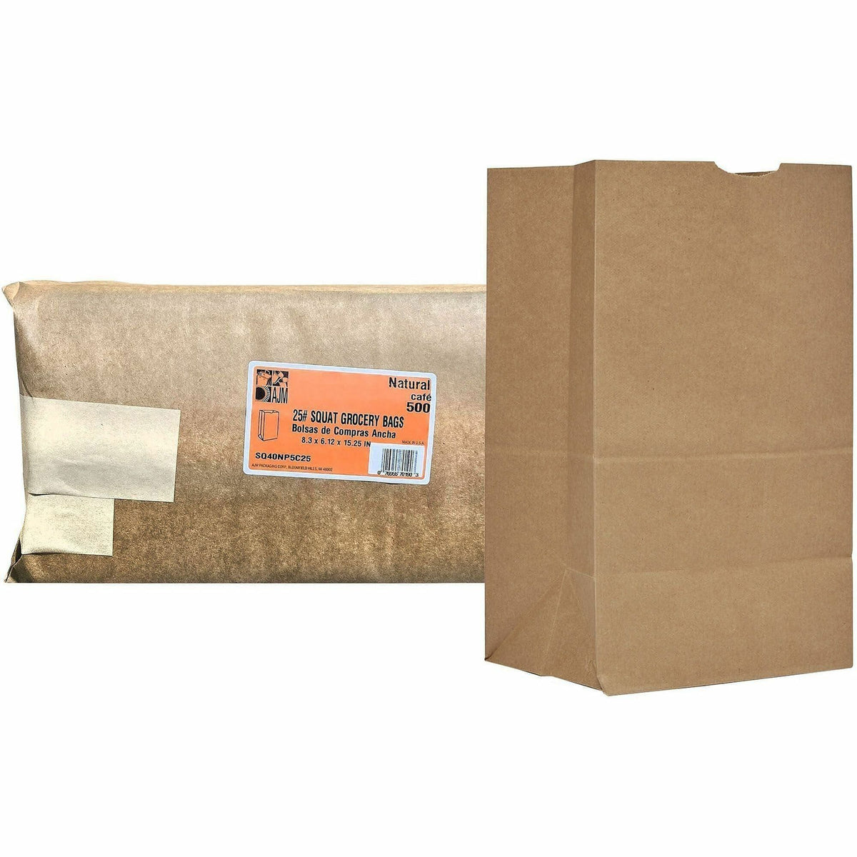 AJM #25 Squat Kraft Paper Grocery Bags