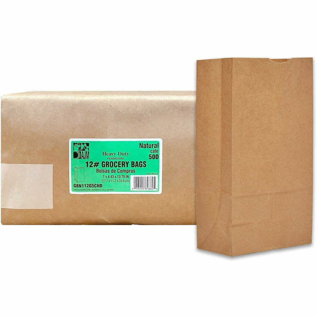AJM #12 Squat Heavy-Duty Kraft Paper Grocery Bags