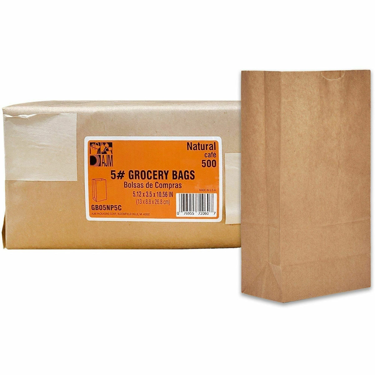 AJM #5 Squat Kraft Paper Grocery Bags