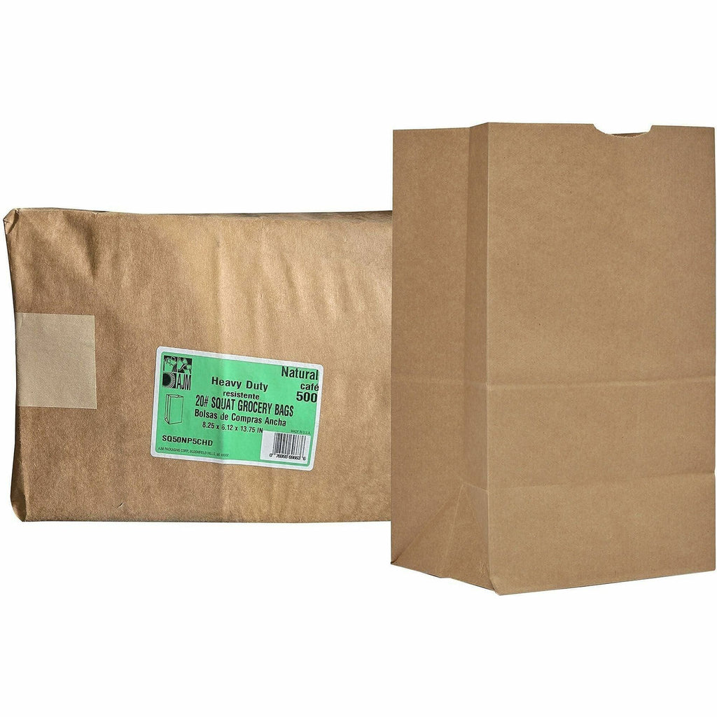 AJM #20 Squat Heavy-Duty Kraft Paper Grocery Bags