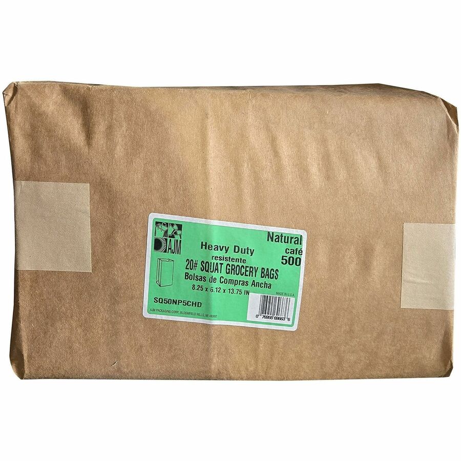 AJM #20 Squat Heavy-Duty Kraft Paper Grocery Bags