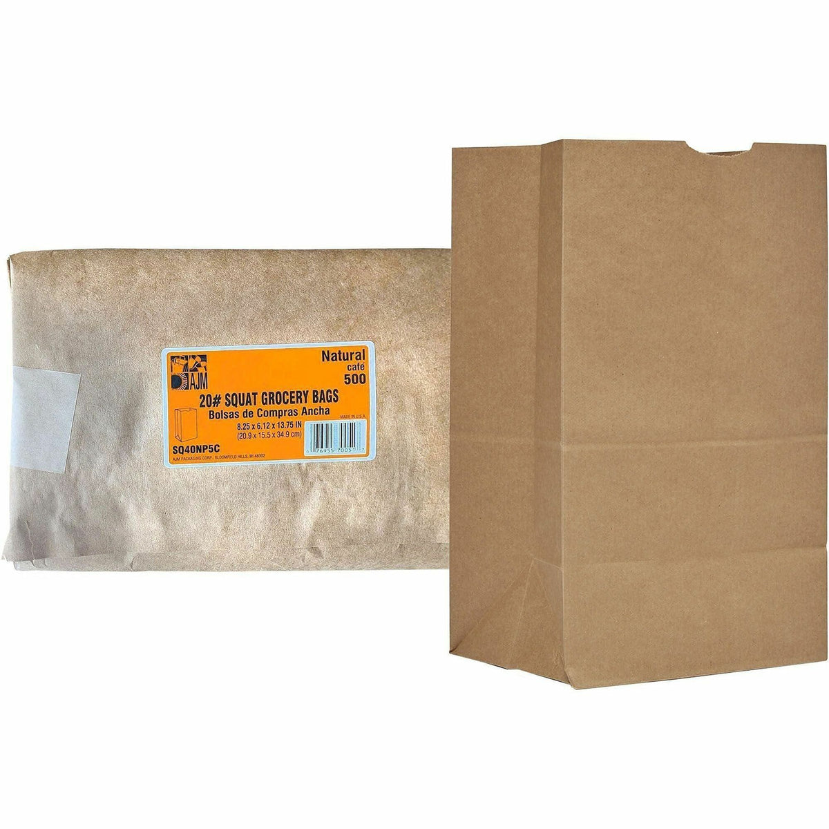 AJM #20 Squat Kraft Paper Grocery Bags