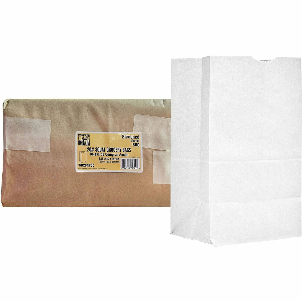 AJM #20 Squat White Paper Grocery Bags