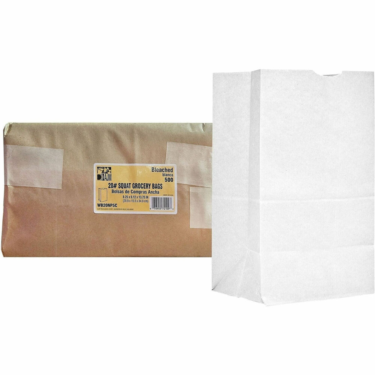 AJM #20 Squat White Paper Grocery Bags