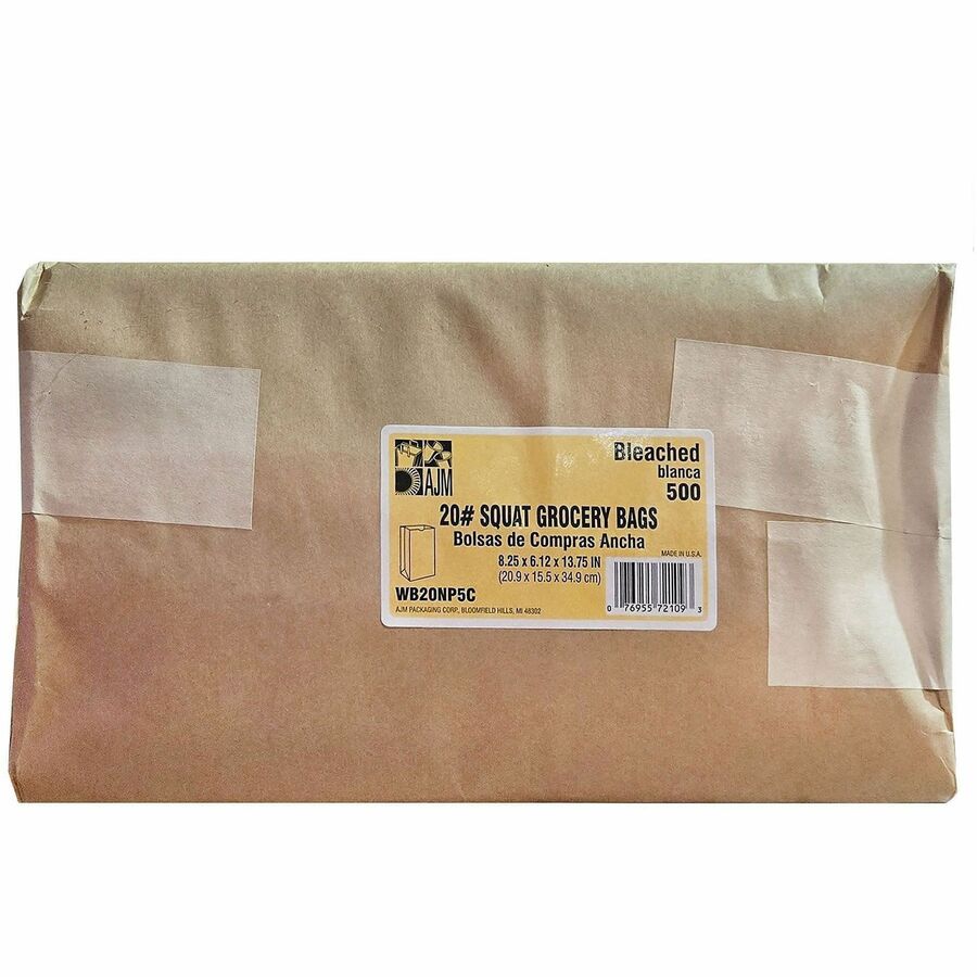 AJM #20 Squat White Paper Grocery Bags