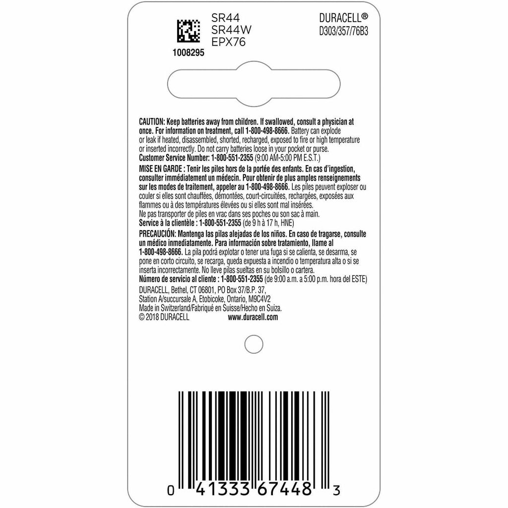 Duracell 303/357 Silver Oxide Button Batteries