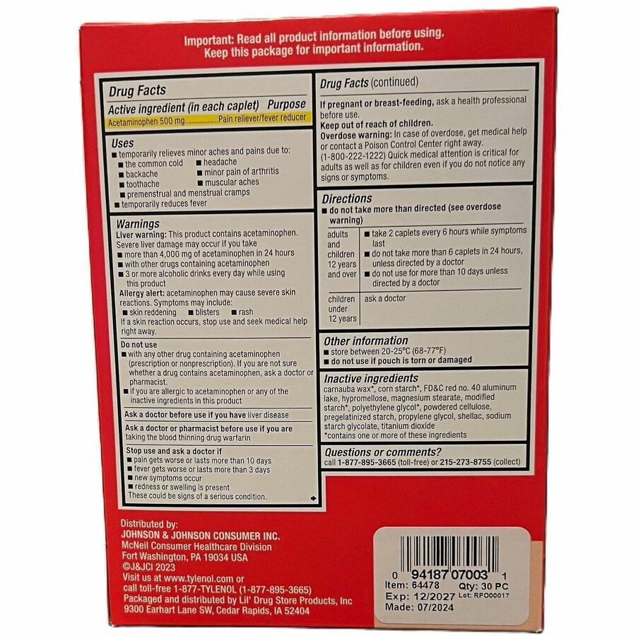 Tylenol Extra Strength 500mg Caplets