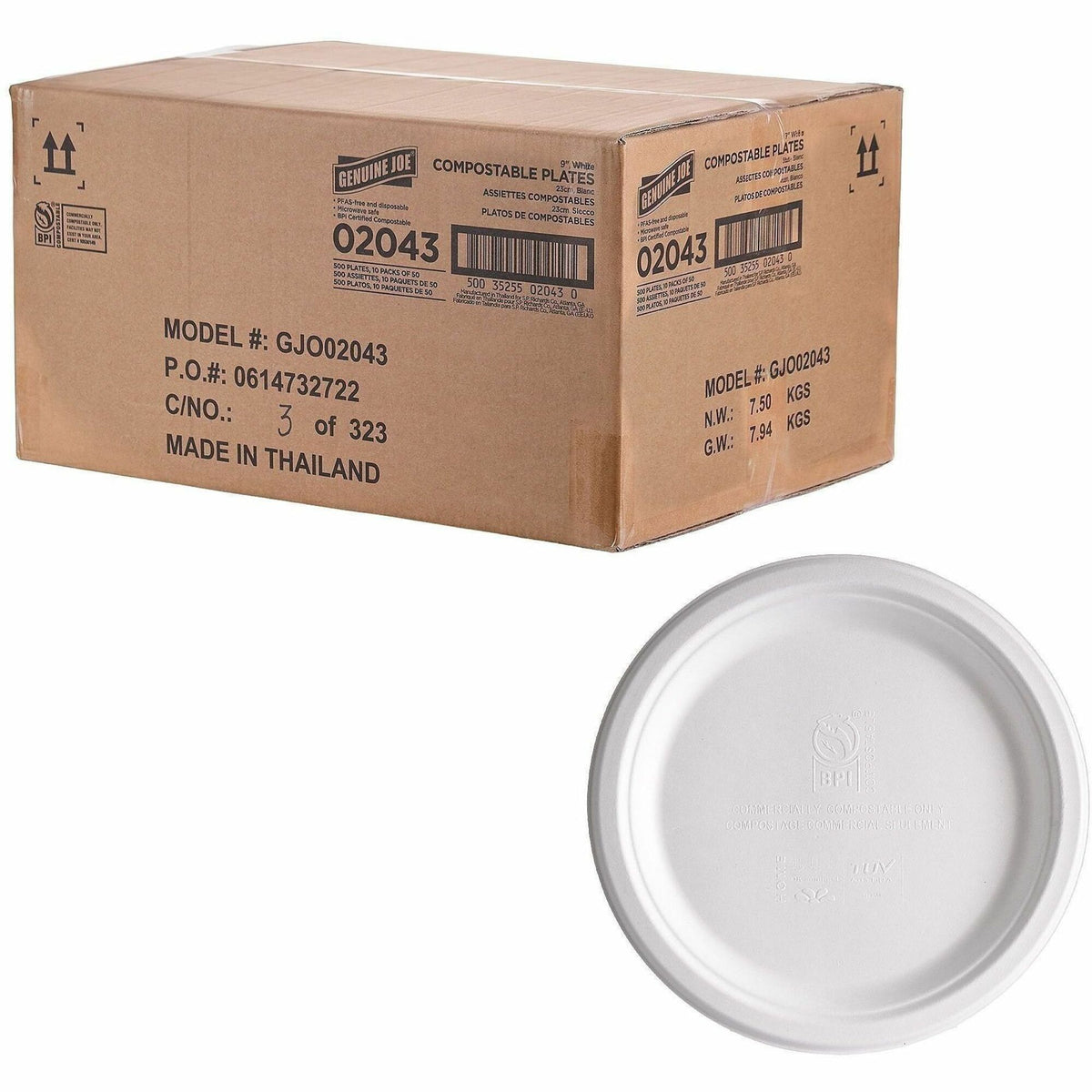 Genuine Joe BPI Certified Compostable Paper Plate