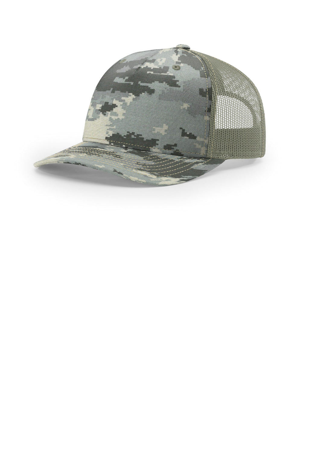 Richardson Printed Five-Panel Trucker – Digital Camo/ Light Green – detail